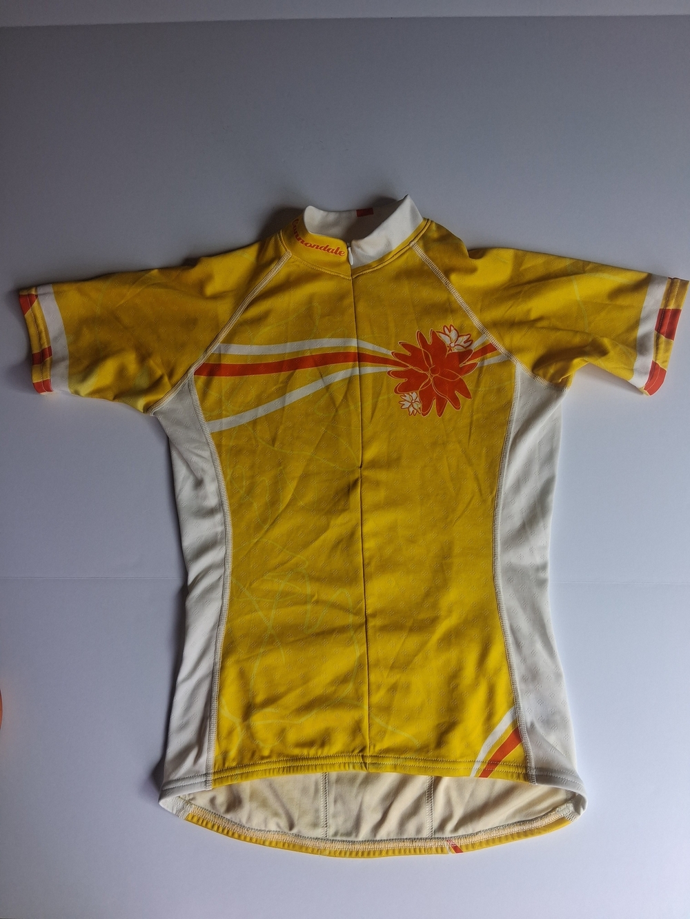Womens Cannondale Petite Yellow Short-Sleeve Cycling Jersey 1/4 Zip Back Pocket